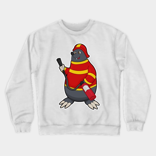 Mole as Firefighter with Fire extinguisher Crewneck Sweatshirt by Markus Schnabel